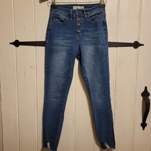 Royalty For Me Womens Jeans Button Fly Denim Blue Distressed Denim Size 6